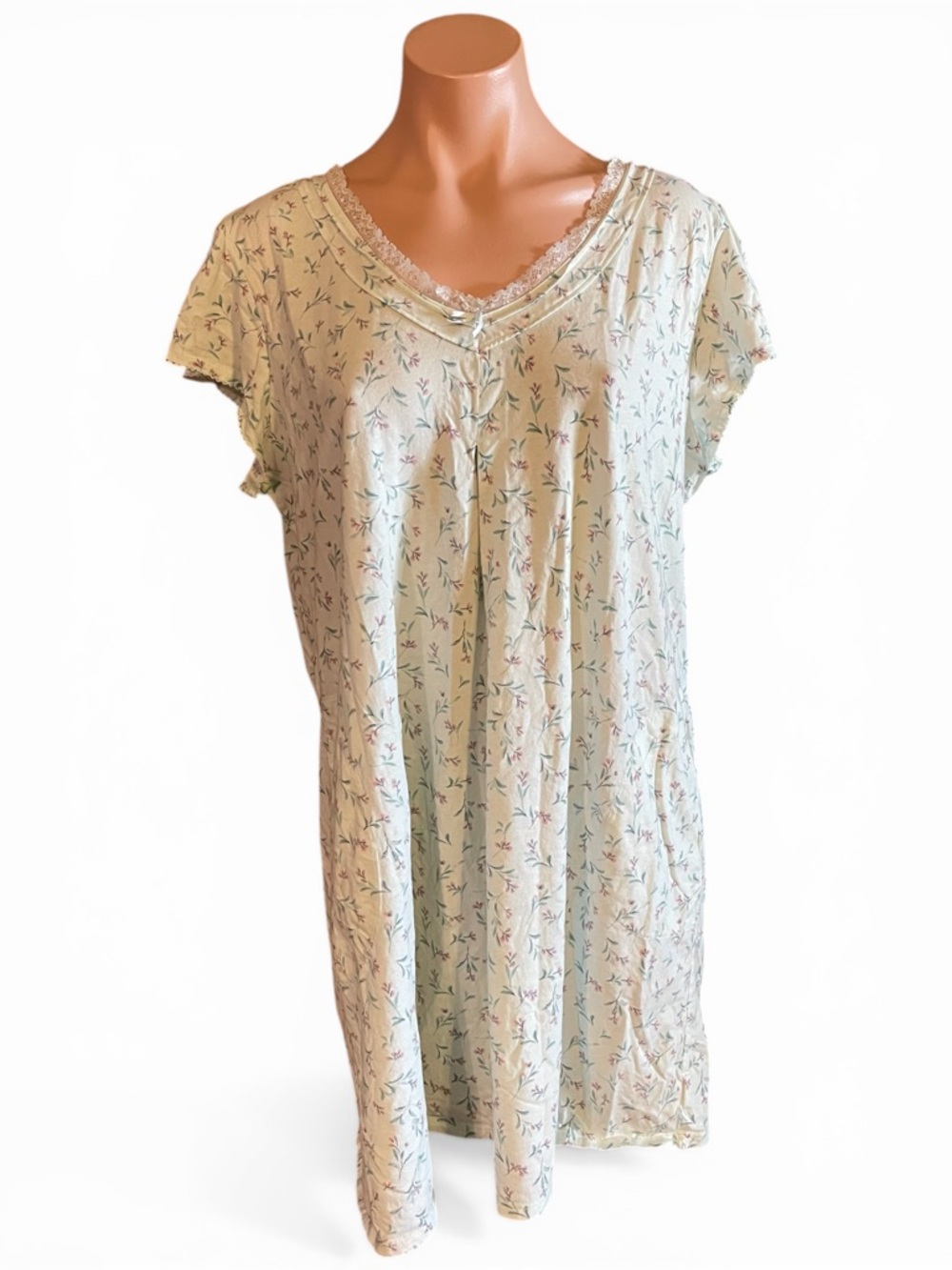 Miss Elaine Women’s Plus Size 1X Blue Floral Short Flutter Sleeve Nightgown